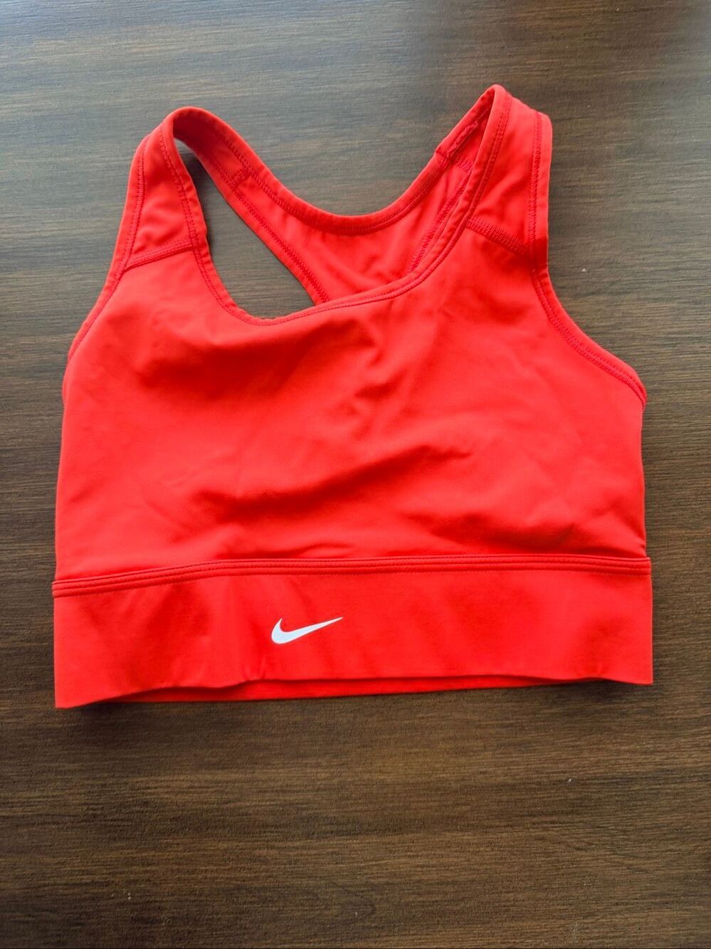 Nike Red Sports Bra Size M Racerback Swoosh Logo Workout Athleisure Activewear